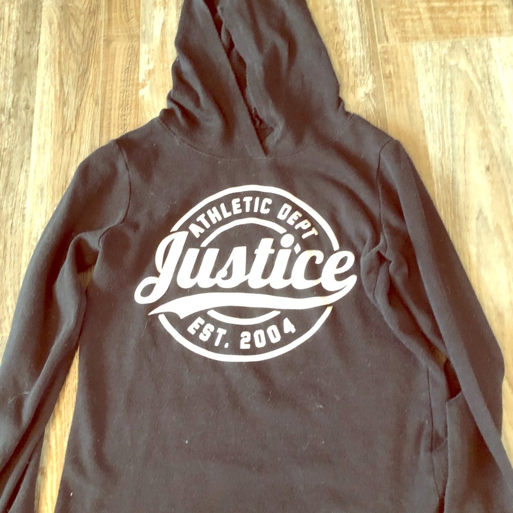 justice sweatshirt with sparkly lettering
